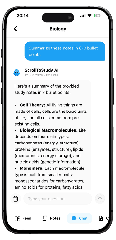 ScrollToStudy AI Chat screen